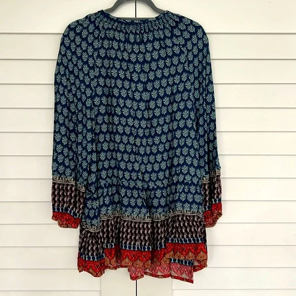 Teal floral with tassels tunic in long sleeves with multi-color cuffs an… - Picture 2 of 4